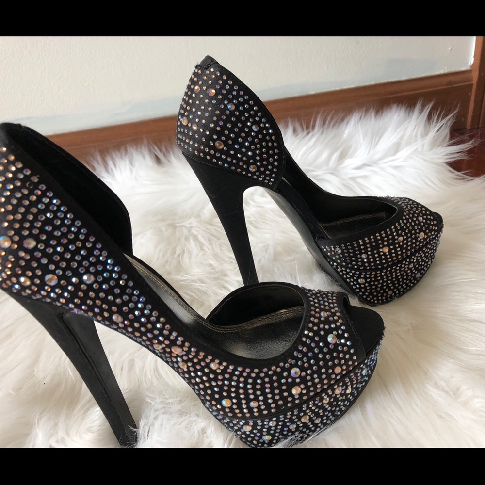Baker’s Black/Rhinestone Platform Heels - Sz